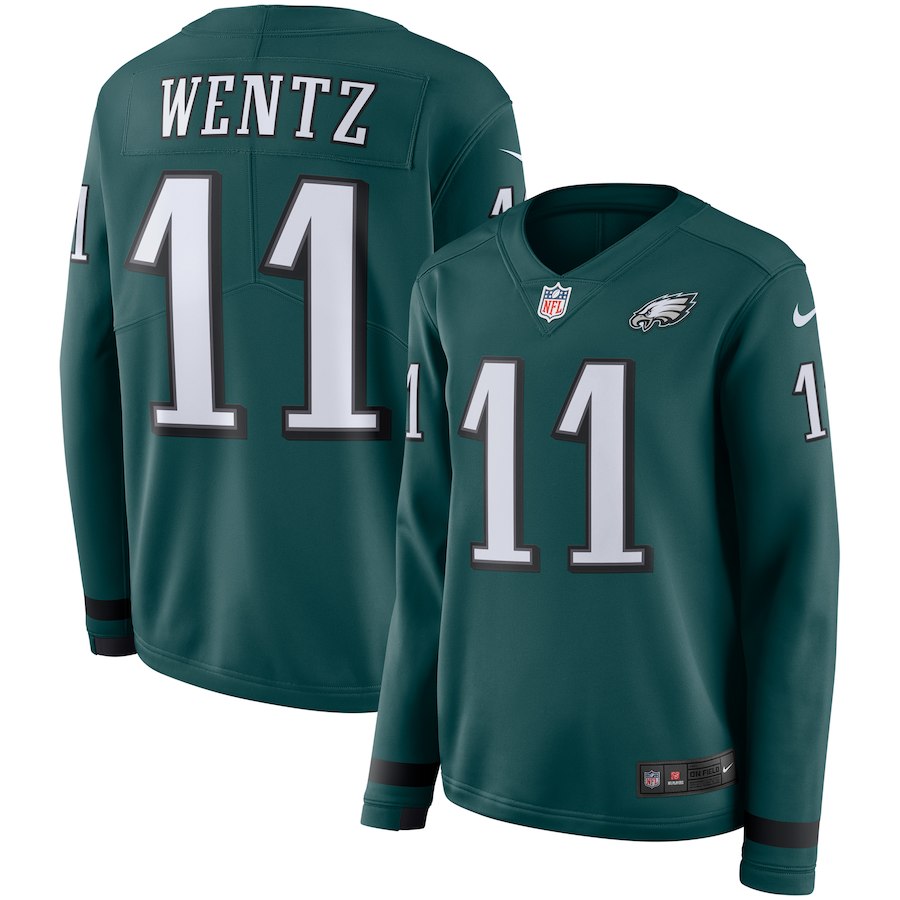 Women Philadelphia Eagles #11 Wentz green Limited NFL Nike Therma Long Sleeve Jersey->women nfl jersey->Women Jersey